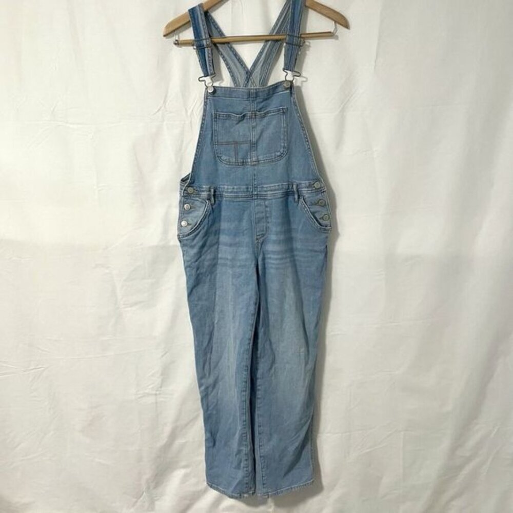 Sonoma Denim Jeans Overalls  Med-Light Wash Cropped Side Button Patch Pockets S